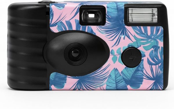 Disposable Film Camera – 35mm | 24 Shots | Exposure, Vibrant Design, Perfect for Vacations, Parties, Weddings & Events, Easy-to-Use | Built-in Flash | Retro Photos | Film Included | Tropical Pattern