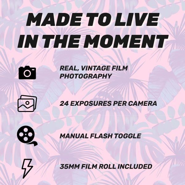 Disposable Film Camera – 35mm | 24 Shots | Exposure, Vibrant Design, Perfect for Vacations, Parties, Weddings & Events, Easy-to-Use | Built-in Flash | Retro Photos | Film Included | Tropical Pattern - Image 4